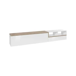 Base TV bianco lucido e acero 240x45x52h cm 3 ante - Tiche