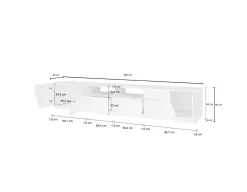 Base TV bianco lucido e acero 260x43x46h cm 4 ante e 2 cassetti - Asdrubale
