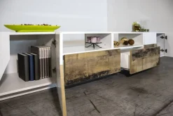 Base TV bianco lucido e acero 260x43x46h cm 4 ante e 2 cassetti - Asdrubale