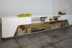 Base TV bianco lucido e acero 260x43x46h cm 4 ante e 2 cassetti - Asdrubale