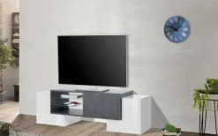 Base TV bianco lucido e ardesia 100x45x45h cm 3 ante - Moldavite
