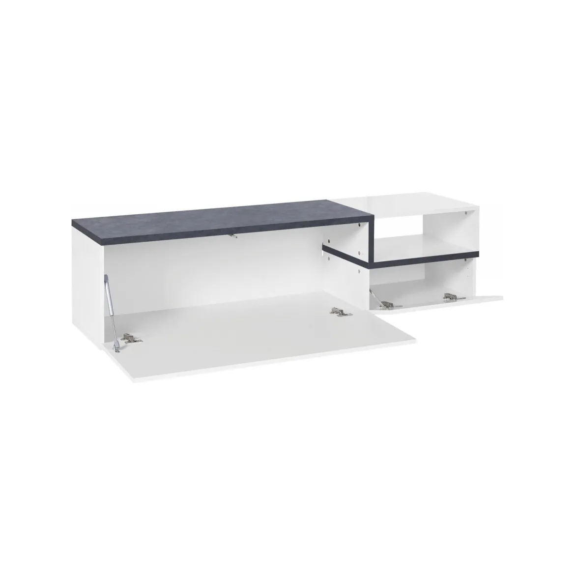 Base TV bianco lucido e ardesia 160x40x47h cm 2 ante e 1 cassetto - Argentoro