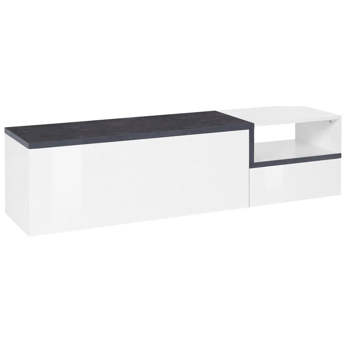 Base TV bianco lucido e ardesia 160x40x47h cm 2 ante e 1 cassetto - Argentoro