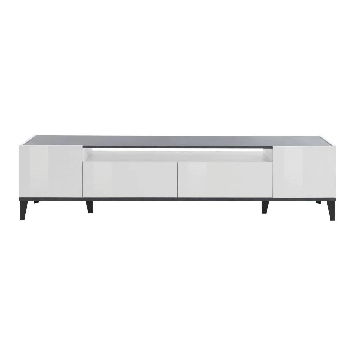 Base TV bianco lucido e ardesia 200x40x47h cm 2 ante e 2 cassetti - Abina
