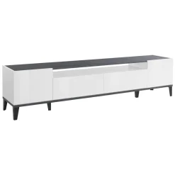 Base TV bianco lucido e ardesia 200x40x47h cm 2 ante e 2 cassetti - Abina