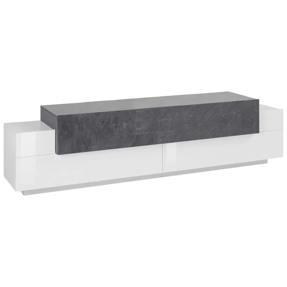 Base TV bianco lucido e ardesia 200x45x52h cm 3 ante - Arold