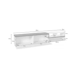 Base TV bianco lucido e ardesia 240x40x50h cm 2 ante - Fetta