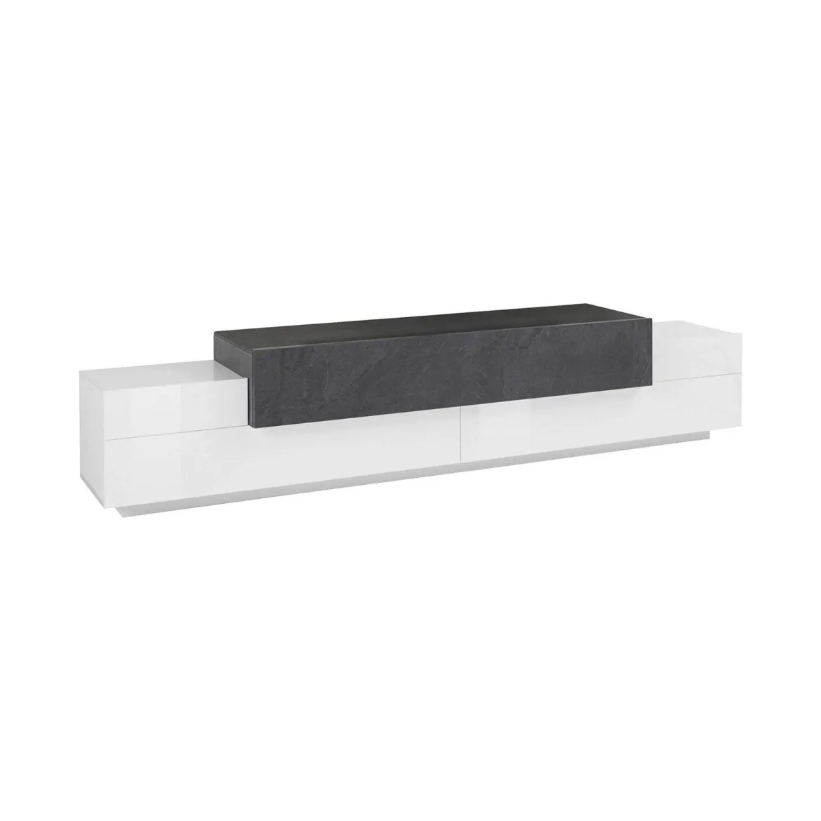 Base TV bianco lucido e ardesia 240x45x52h cm 3 ante - Tiche