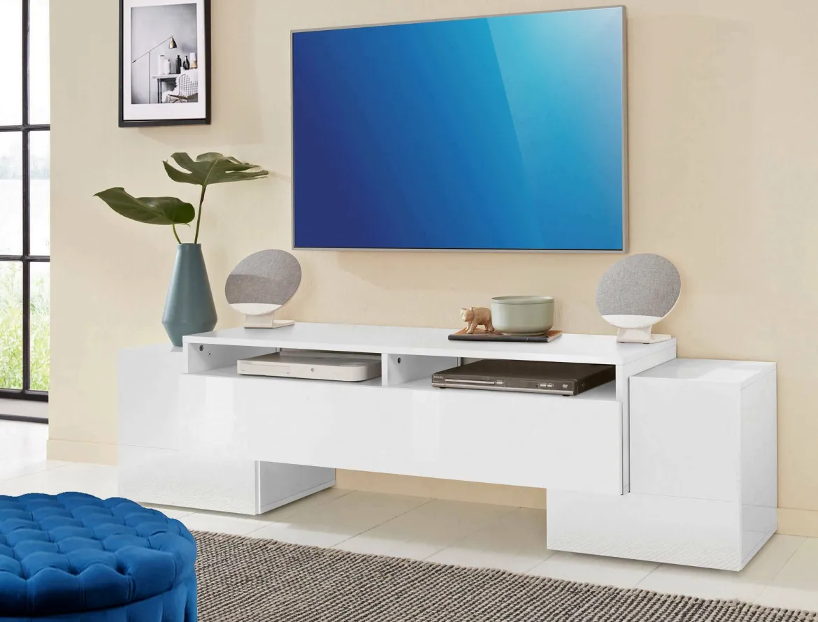 Base TV bianco lucido 170x45x45h cm 3 ante - Abele
