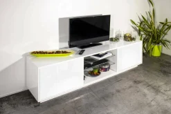 Base TV bianco lucido 180x41x46h cm 2 ante - Lola