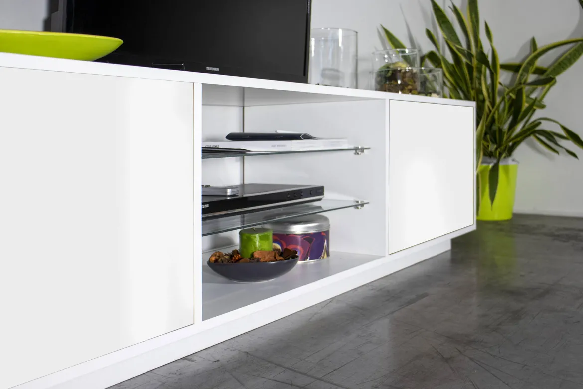 Base TV bianco lucido 180x41x46h cm 2 ante - Lola