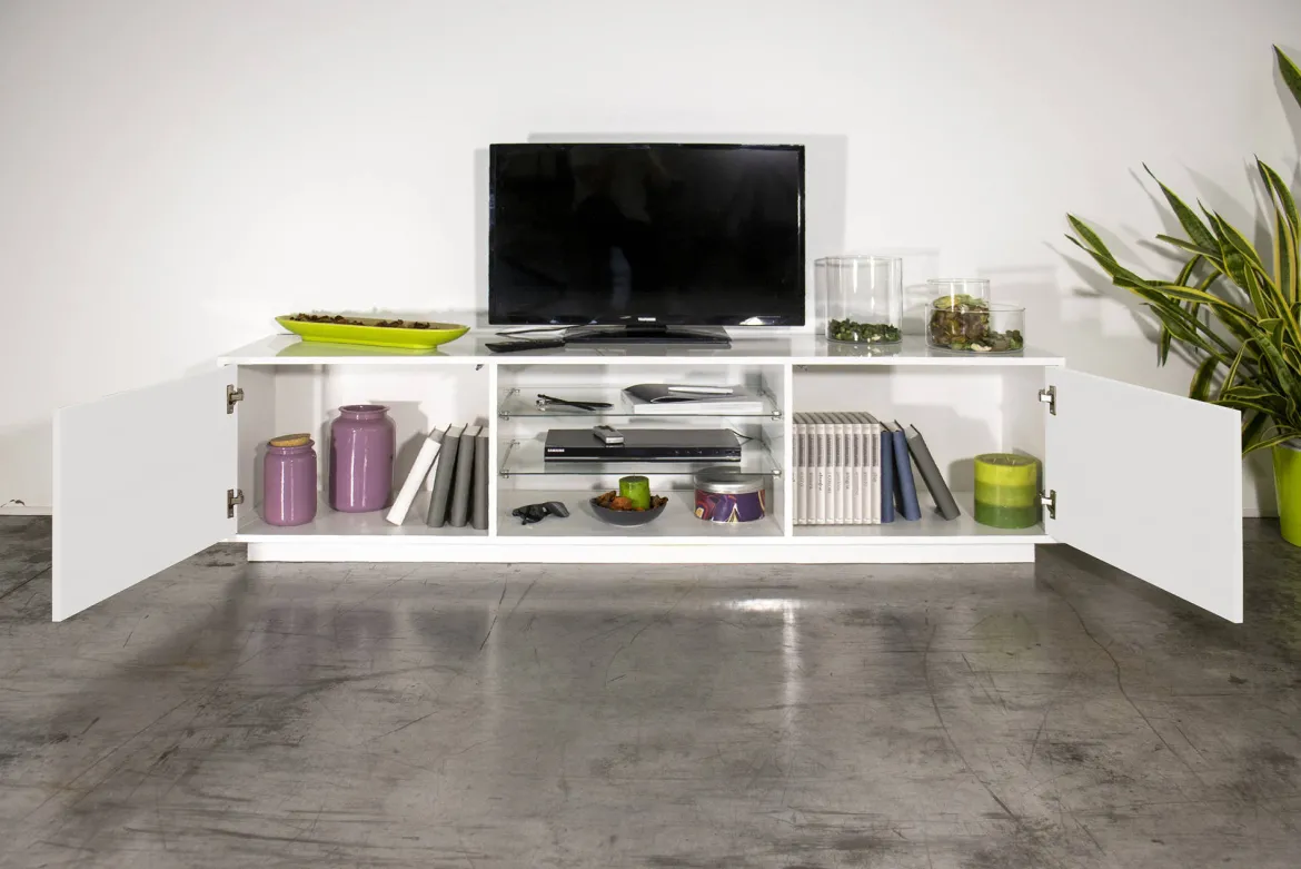 Base TV bianco lucido 180x41x46h cm 2 ante - Lola