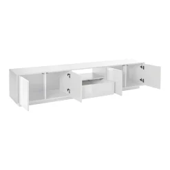 Base TV bianco lucido 220x43x46h cm 4 ante e 1 cassetto - Animai