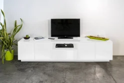Base TV bianco lucido 220x43x46h cm 4 ante e 1 cassetto - Animai