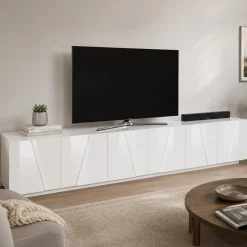 Base TV bianco lucido 244x44x46h cm 6 ante e 1 cassetto - Aemilor