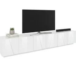 Base TV bianco lucido 244x44x46h cm 6 ante e 1 cassetto - Aemilor