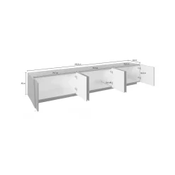 Base TV bianco lucido 260x41x46h cm 4 ante e 2 cassetti - Albak