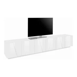 Base TV bianco lucido 260x41x46h cm 4 ante e 2 cassetti - Albak