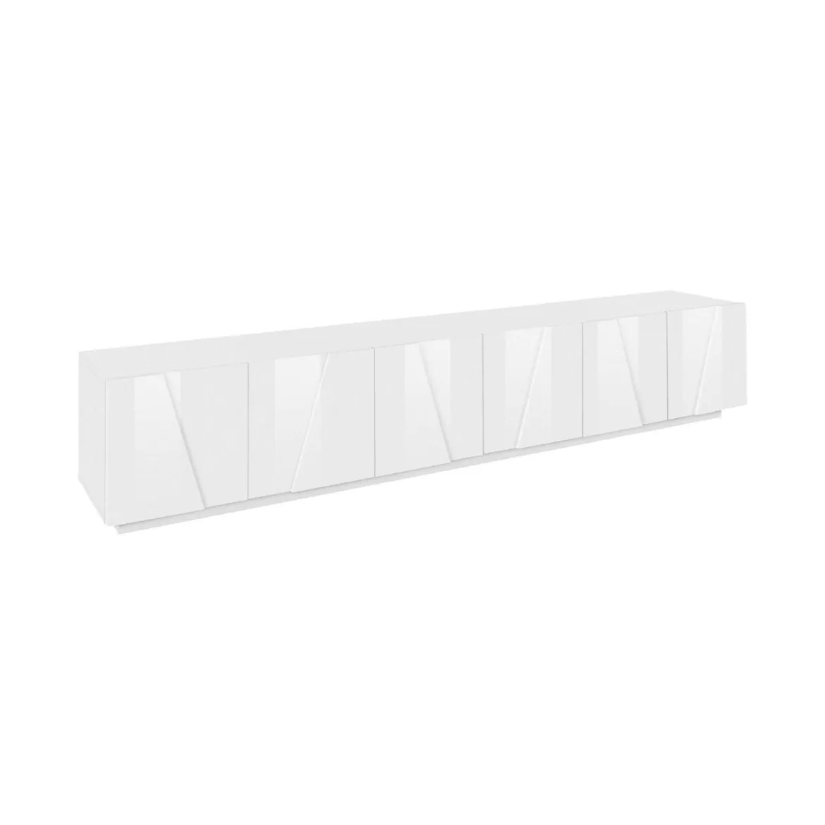 Base TV bianco lucido 260x41x46h cm 4 ante e 2 cassetti - Albak