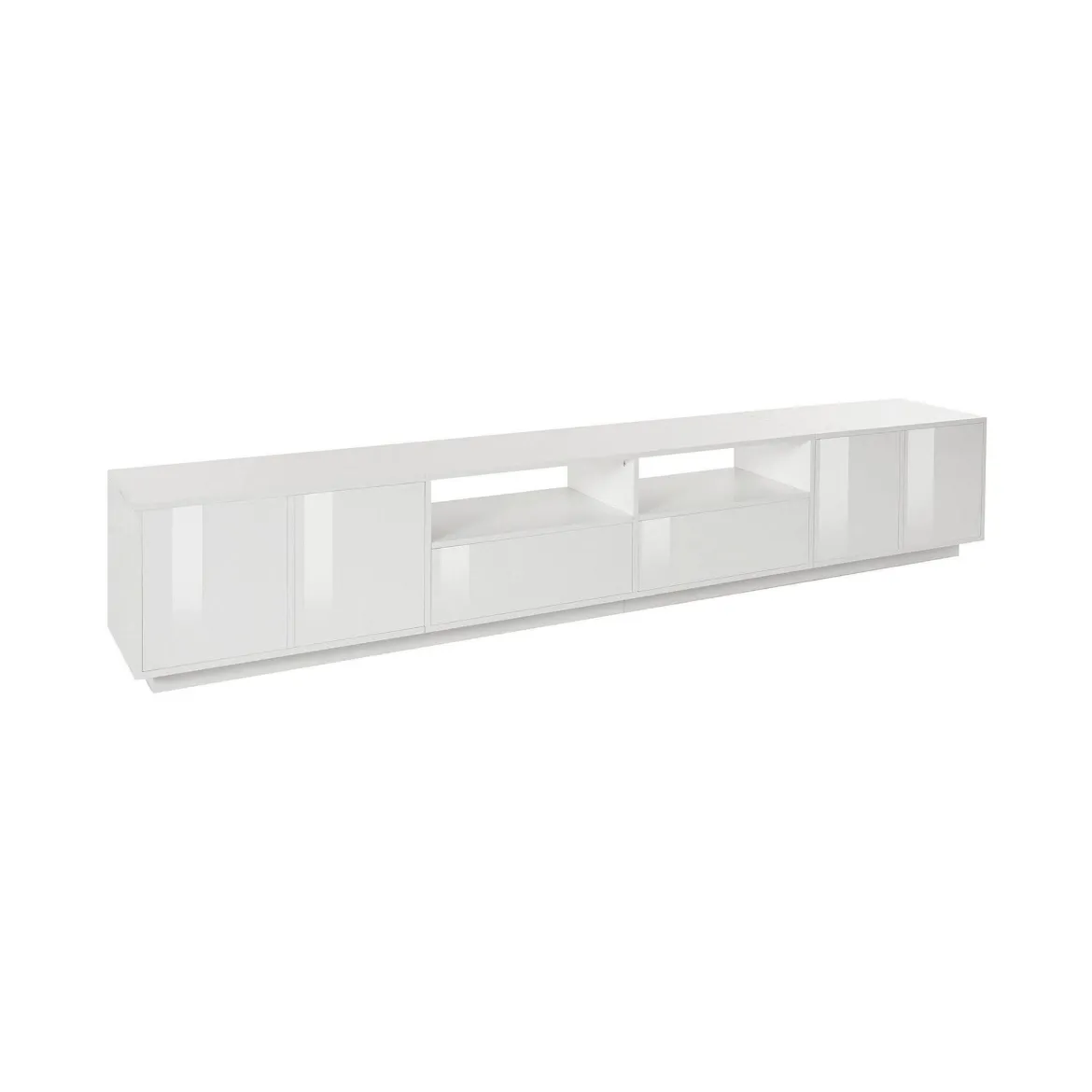 Base TV bianco lucido 260x41x46h cm 4 ante e 2 cassetti - Albak
