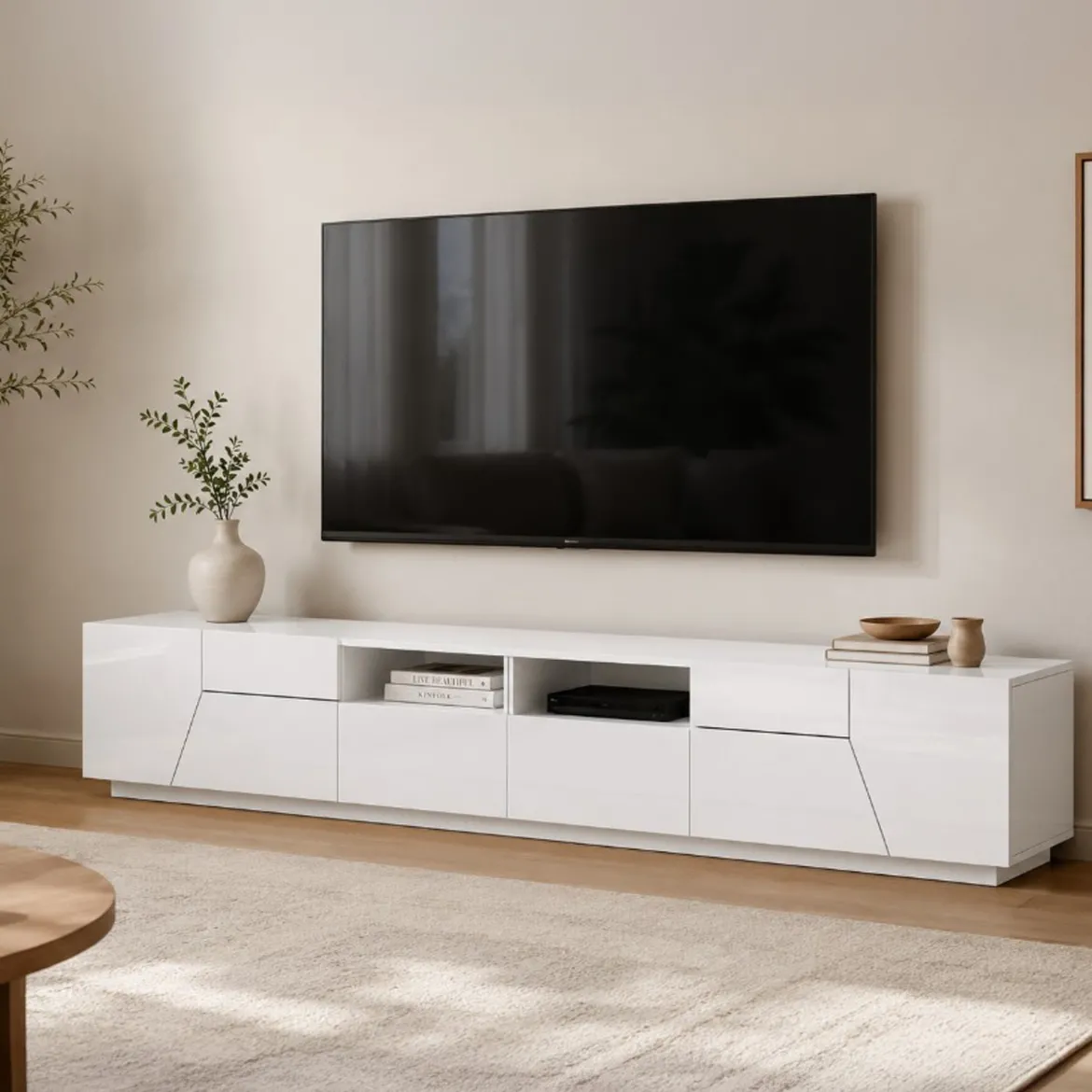 Base TV bianco lucido 260x43x46h cm 4 ante e 2 cassetti - Asdrubale