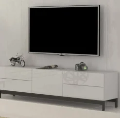 Base TV bianco lucido 170x40x35h cm 4 cassetti - Ardesia