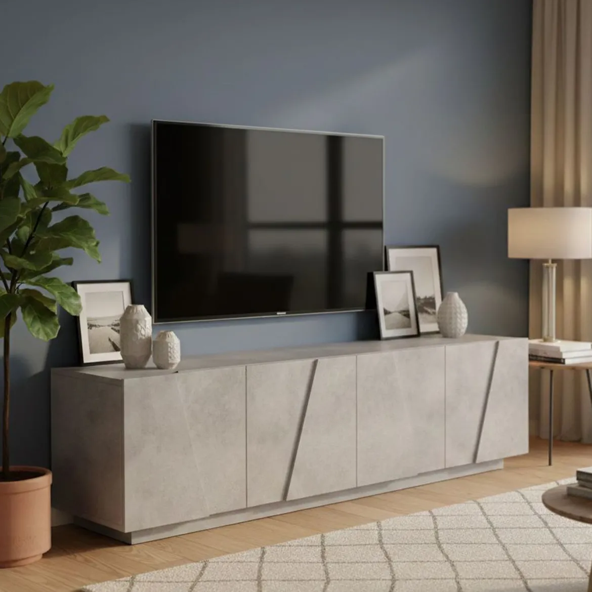 Base TV cemento 162x44x46h cm 4 ante e 1 cassetto - Acix