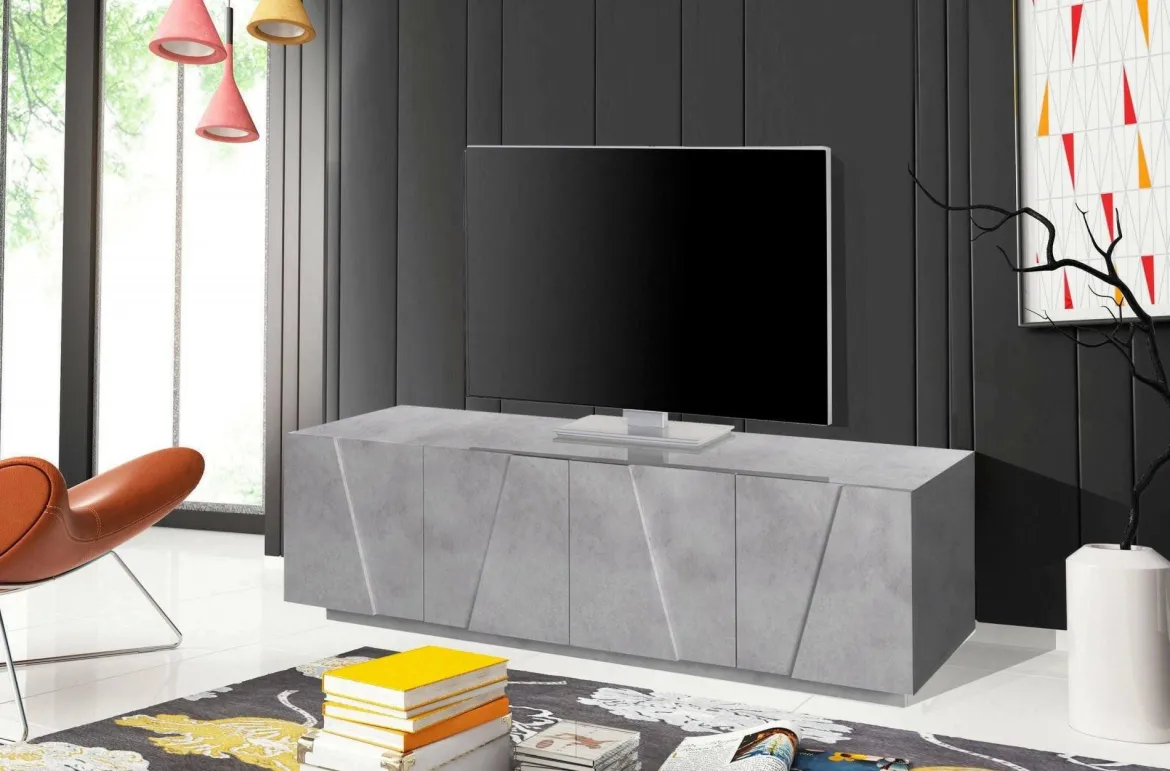 Base TV cemento 162x44x46h cm 4 ante e 1 cassetto - Acix