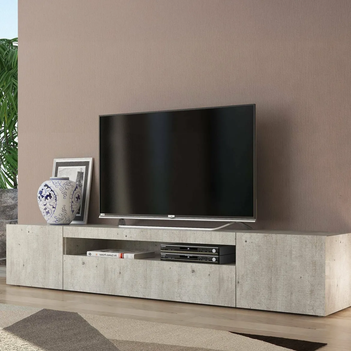 Base TV cemento 200x40x37h cm 3 ante in legno - Amore