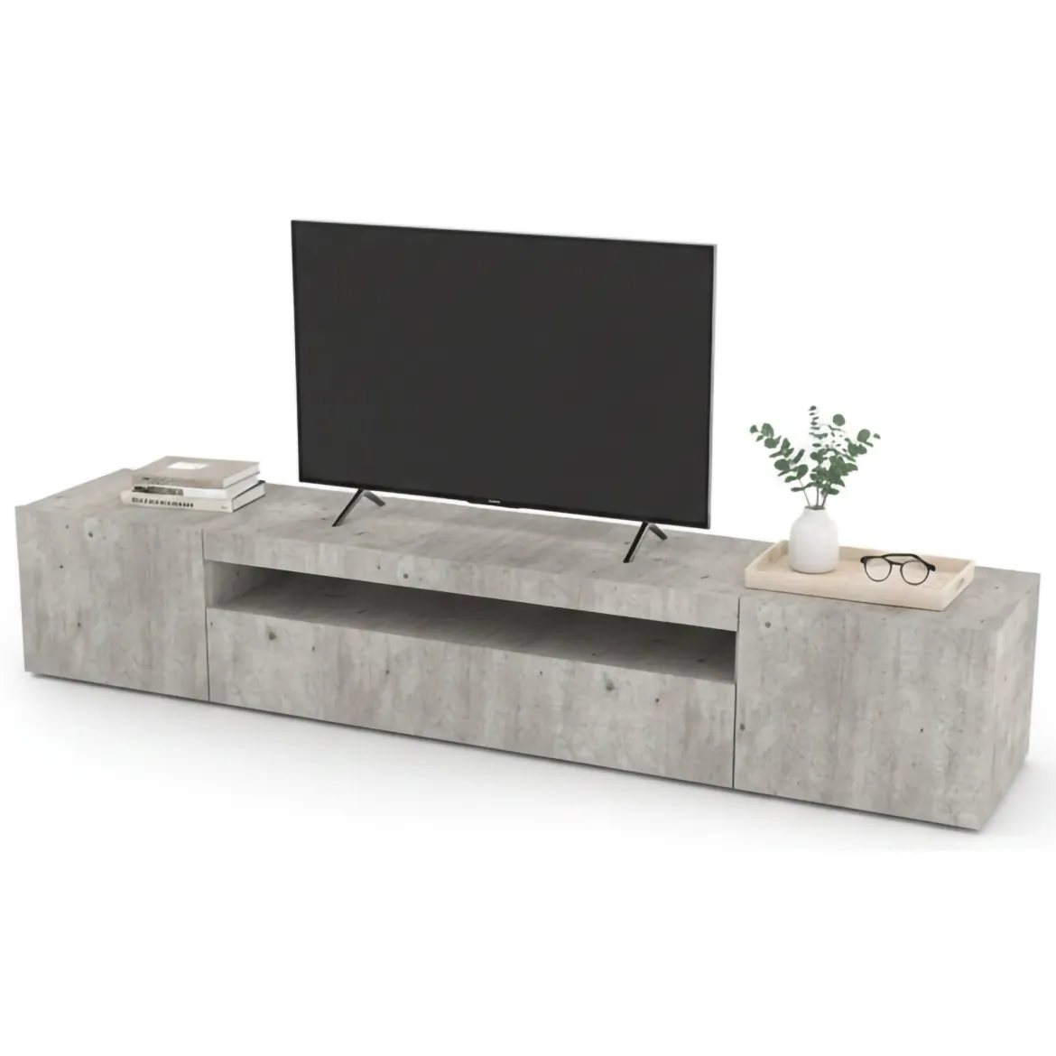 Base TV cemento 200x40x37h cm 3 ante in legno - Amore