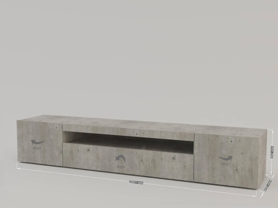 Base TV cemento 200x40x37h cm 3 ante in legno - Amore