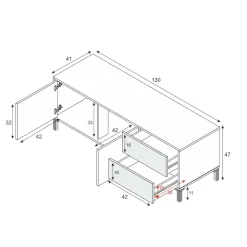 Base TV rovere e antracite 130x41x47h cm 2 ante e 2 cassetti - Alva