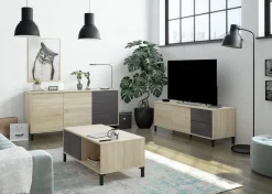Base TV rovere e antracite 130x41x47h cm 2 ante e 2 cassetti - Alva