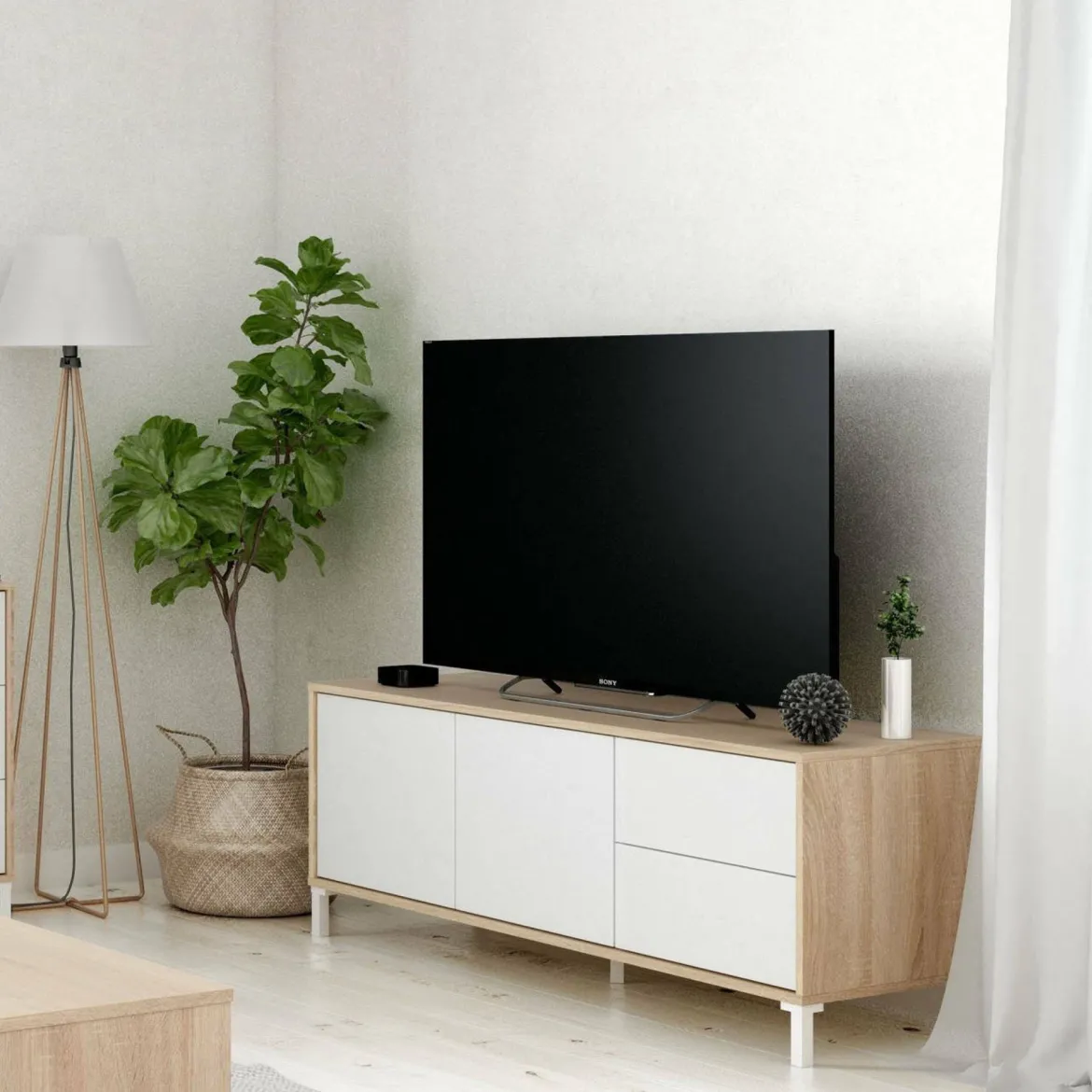 Base TV rovere e bianco 139x42x53h cm 2 ante - Kunzite