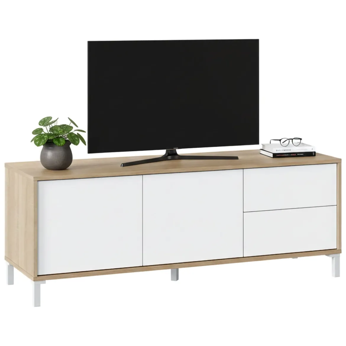 Base TV rovere e bianco 139x42x53h cm 2 ante - Kunzite