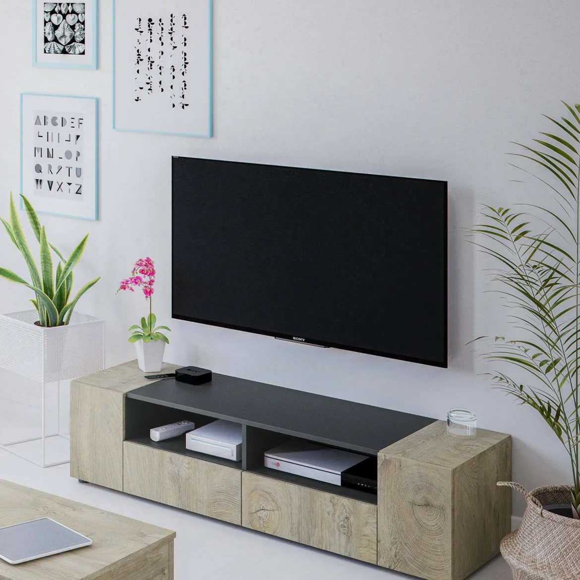 Base TV rovere 138x42x36h cm 4 ante - Ebe