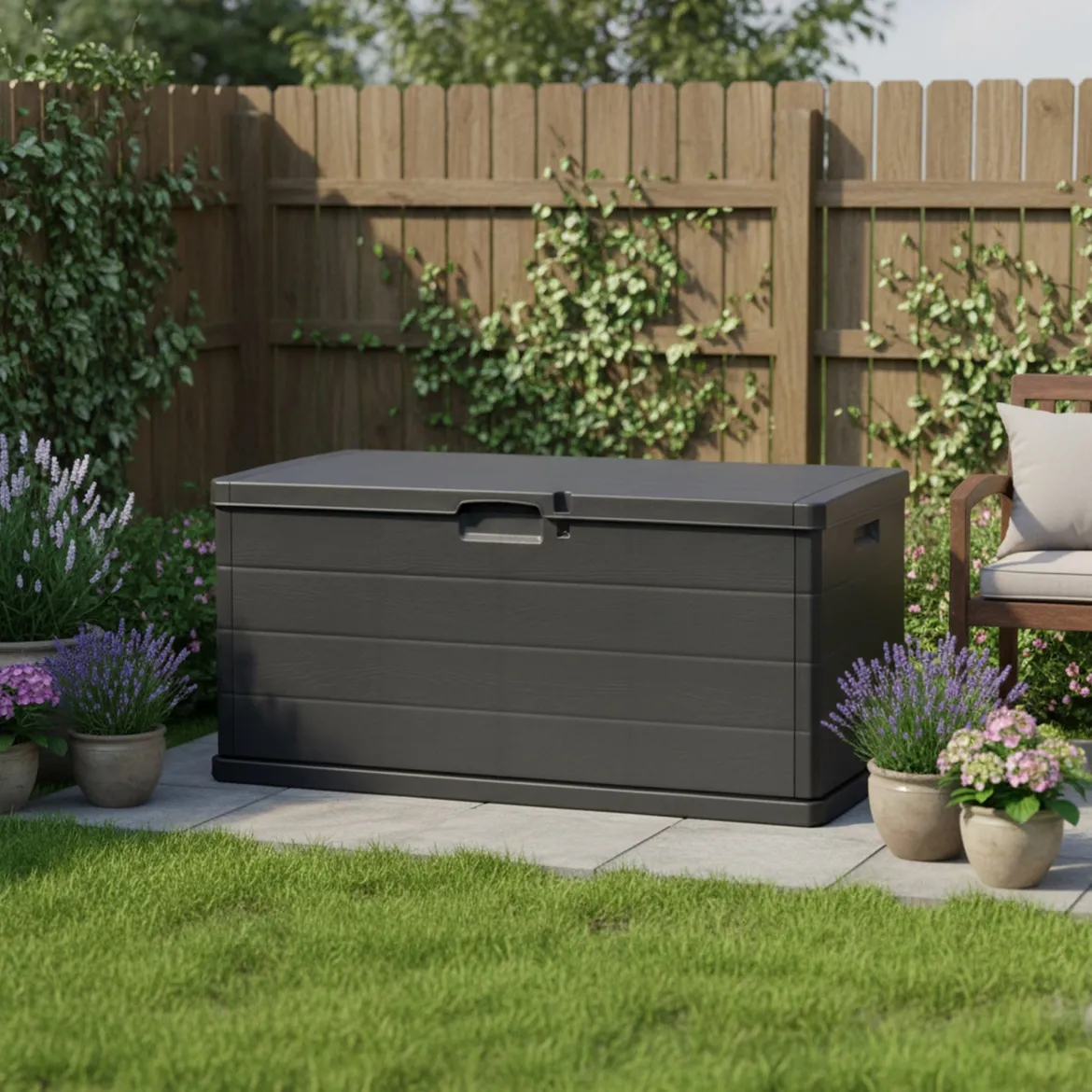 Baule Nero Antracite Capienza 340 l Chiusura a Ribalta 118x59x57h cm, Made in Italy - Creola