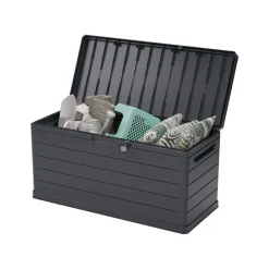 Baule Nero Antracite Resistente ai Raggi uv Impermeabile Capacità 350 l Chiusura Lucchetto 118.5x52x56.8h cm, Materiale Piano in Plastica - Nurri