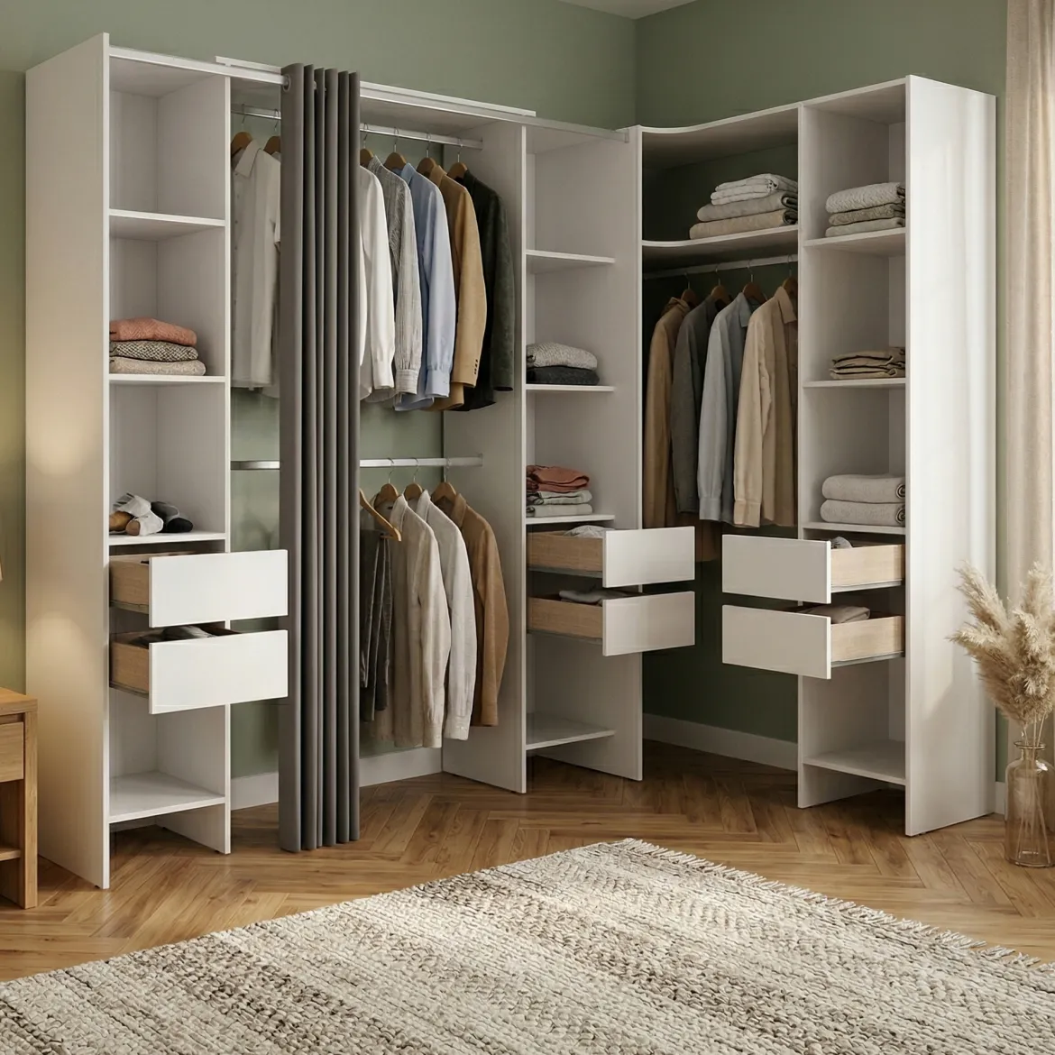 Cabina armadio ad angolo con cassetti bianca 234x205h cm - Alanno