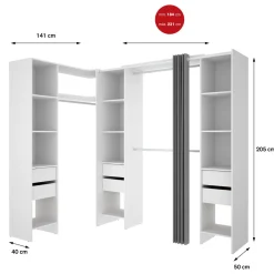 Cabina armadio ad angolo con cassetti bianca 234x205h cm - Alanno