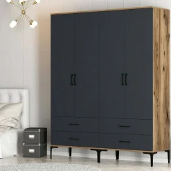 Cabina armadio 4 ante noce e antracite 160x200h cm - Katrin