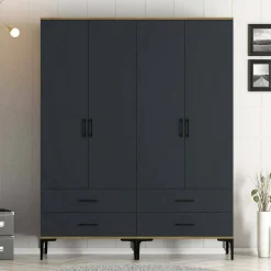 Cabina armadio 4 ante noce e antracite 160x200h cm - Katrin