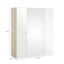 Cabina armadio 4 ante quercia e bianca lucida 195x218h cm - Keila