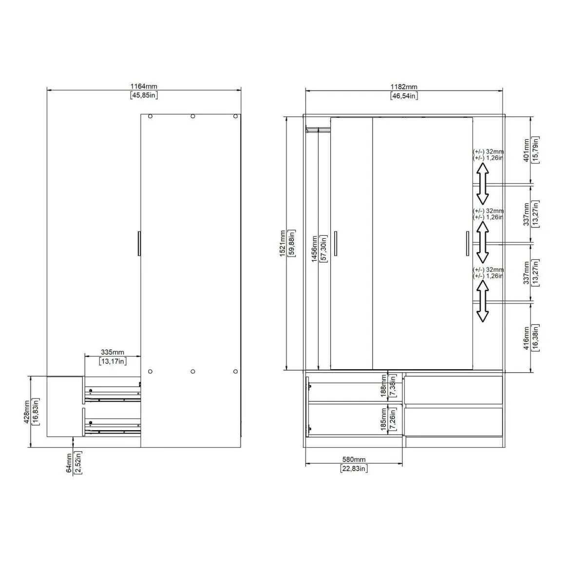 Cabina armadio 3 ante rovere 121x200h cm - Bedollo