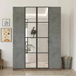 Cabina armadio con specchio marrone e grigia 138x183h cm - Phet