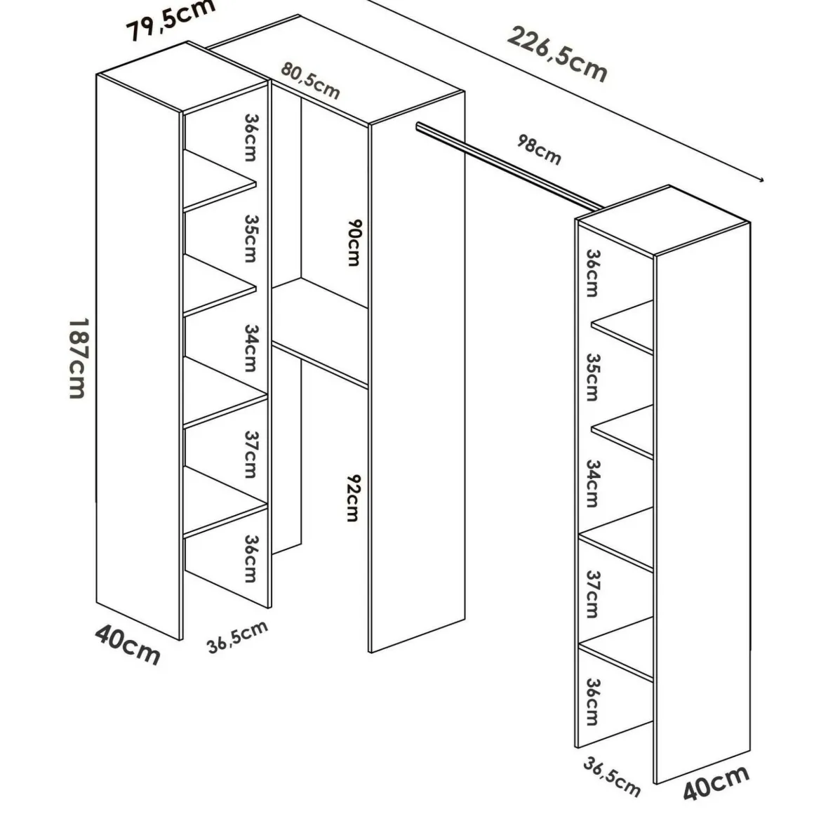 Cabina armadio modulabile bianca 226x185h cm - Alexois