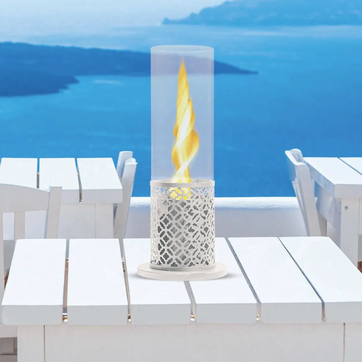 Caminetto a bioetanolo da tavolo 35x35x55h cm bianco - Agazzano