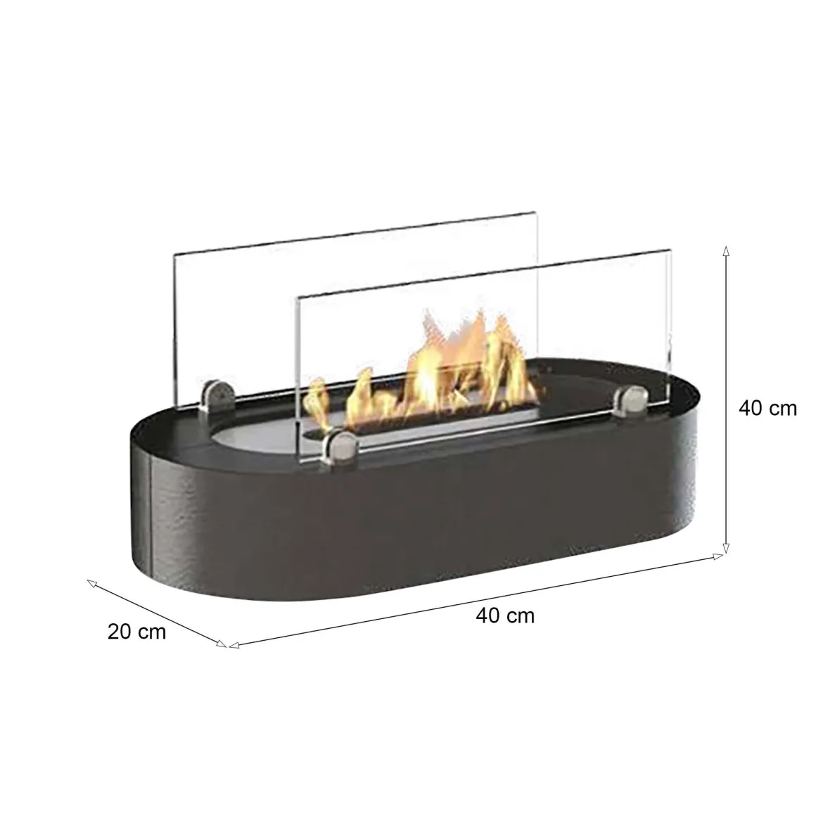 Camino a Bioetanolo Nero Argento Capacità 1 lt Superficie Riscaldabile 30 40x20x20h cm, Potenza (kw) 2.5 - Lahabana