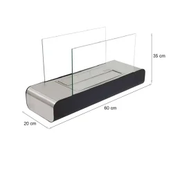 Camino a Bioetanolo Nero Argento Capacità 1.5 lt Potenza (kw) 3 20x60x35h cm, Superficie Riscaldabile 30 - Alpette