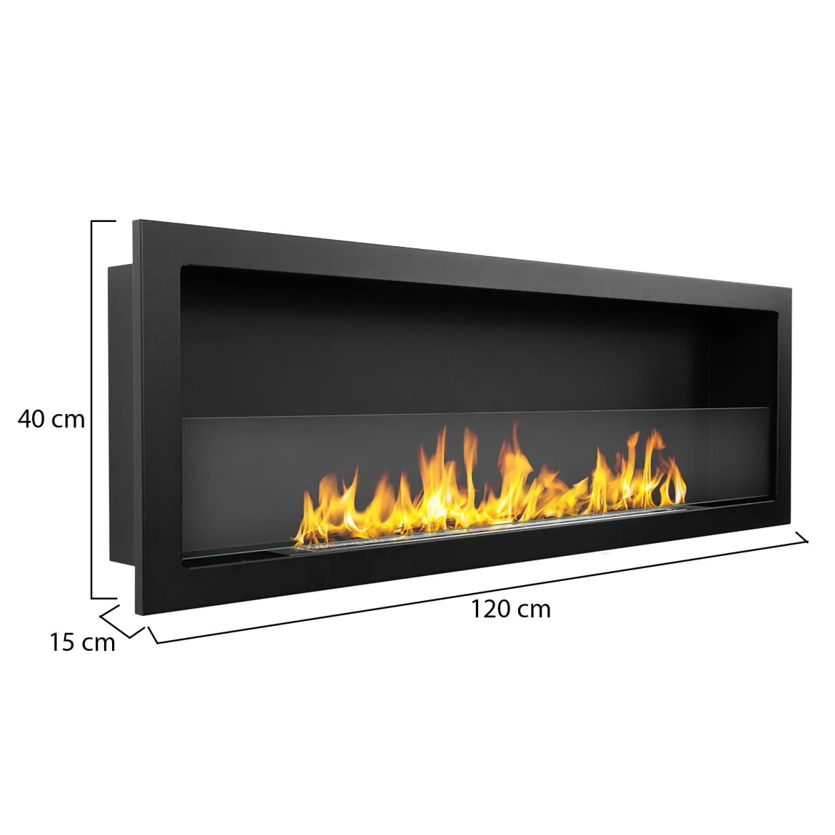 Camino a Bioetanolo Nero Capacità 1.25 lt Superficie Riscaldabile 30 120x15x40h cm, Potenza (kw) 3 - Pompiano
